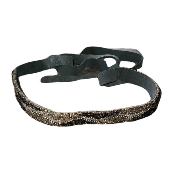 Women\'s Ornate Heavily Beaded Rhinestone Gray Suede Tie Belt One Size main image 11